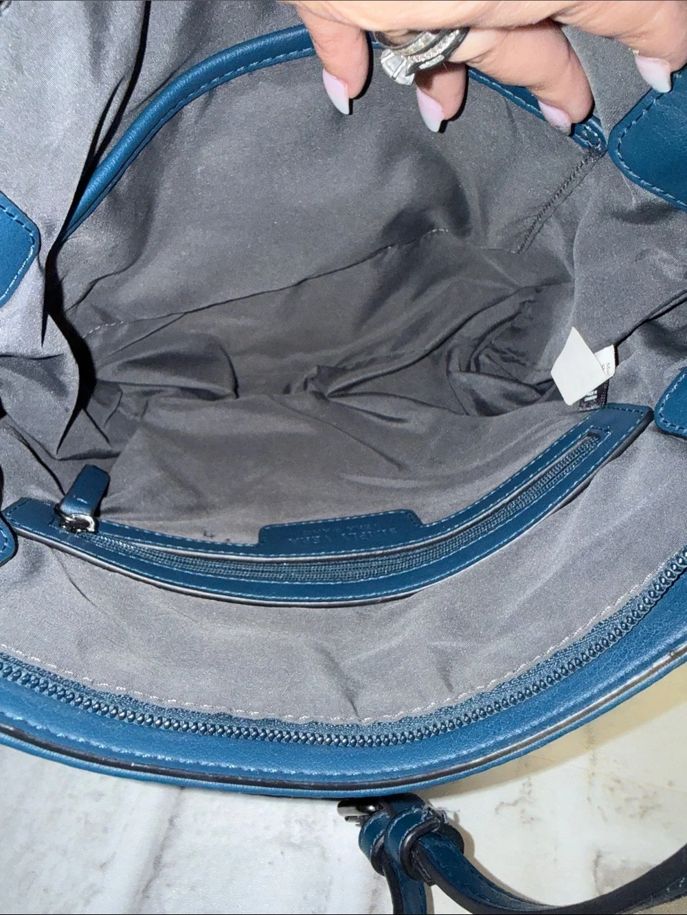 Blue Leather Crossbody Bag with Front Zippers